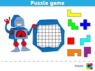 玩拼图游戏。完成模式。学前儿童教育逻辑游戏。矢量插图。