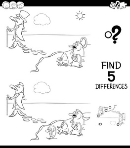黑白画插图儿童水中游鱼教育游戏中发现五大差异说彩书