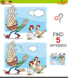 儿童不要把鸡蛋放在一个篮子里说图片教育游戏发现五个不同的卡通插图
