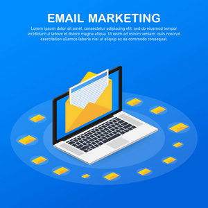 电子邮件营销, 通讯营销, 电子邮件订阅的平面载体。向量例证