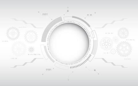 高科技数字技术概念。 灰色背景下的高计算机技术说明。 抽象未来主义电路板。