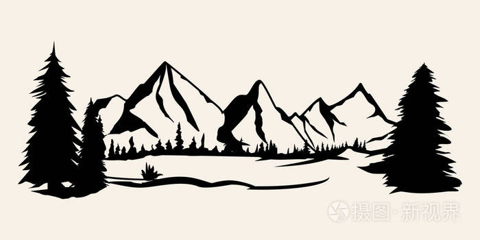 山剪影山向量户外设计元素的山向量山风景树松木向量山风景例证