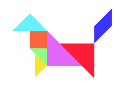 白色背景上狗形的彩色缠结拼图(矢量)照片