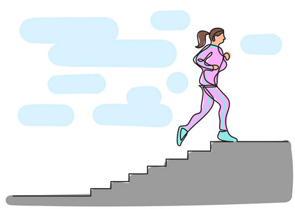 一幅妇女在楼梯上奔跑的线条图