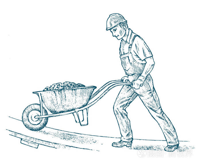 建筑工人技术员或水泥工人工程师在头盔进行维修.建筑工人在复古风格.