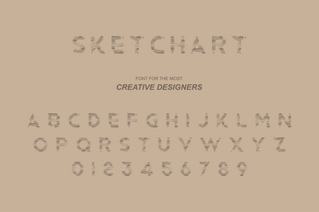 草图原始粗体字体字母和数字的创意设计模板的标志。 平面插图EPS10。