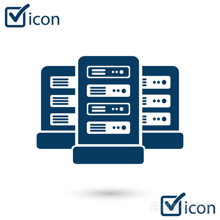 数据中心图标中的网络服务器. 平面设计风格.