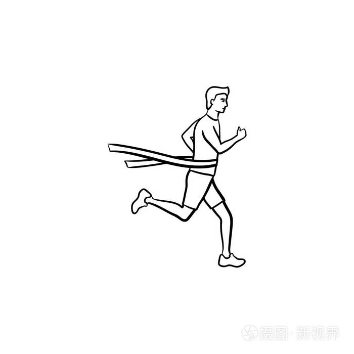 赛跑亚军和整理磁带手绘轮廓涂鸦图标插画-正版商用图片17p768-摄图新