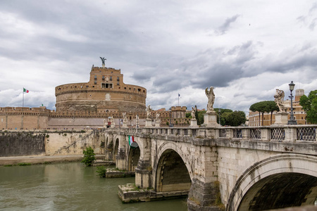 Angelo Saint Angel Castle and bridge over Tiber River  Rome, 