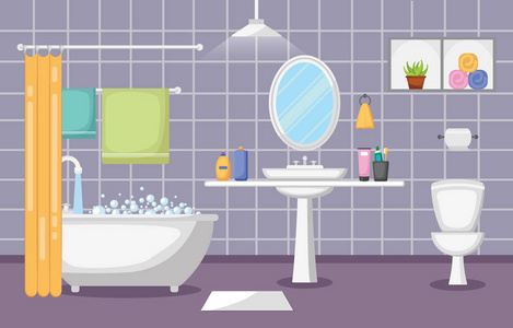 浴室内部清洁现代客房家具平面设计