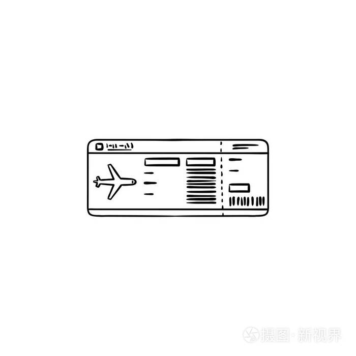 飞机票手画轮廓涂鸦图标