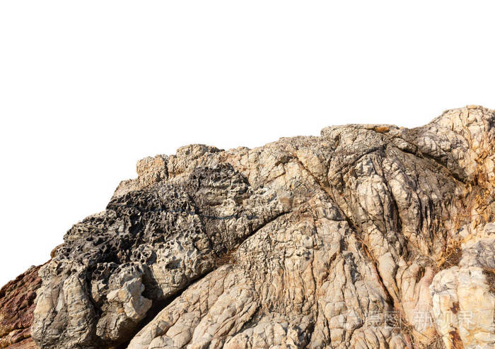 悬崖石位于部分山体岩石上,白色背景孤立.