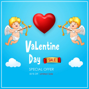 s day sale banner with cute couple cupids