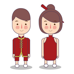 中国的传统民族服饰.传统服装中的卡通人物集.可爱的人照片