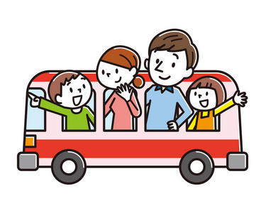 幸福的家庭和旅游巴士