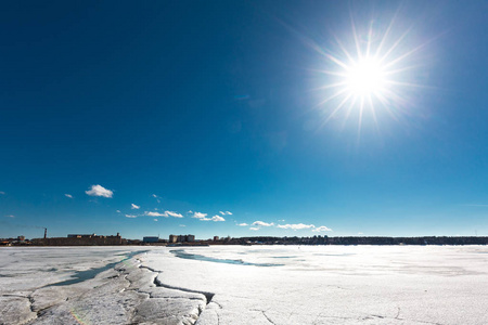  river tributary of the Ob in the spring of sunken ice. Berdsk