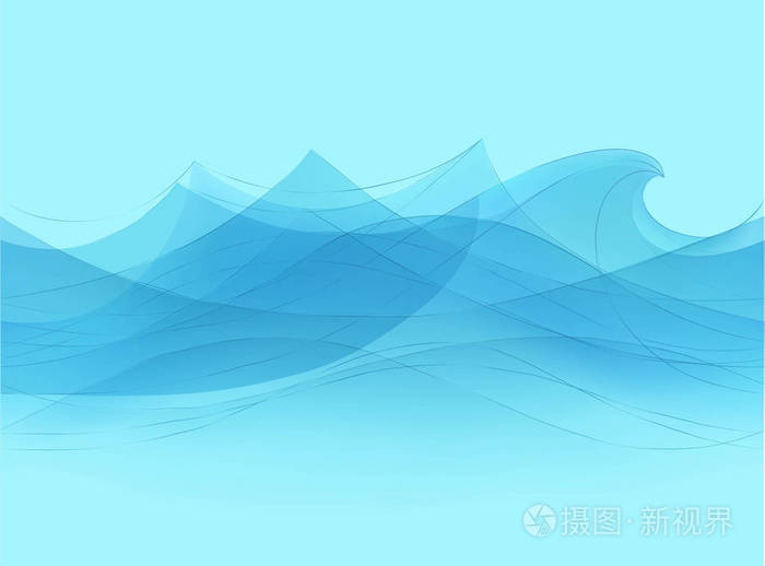 蓝色的水海浪抽象向量背景.水波曲线背景, 海洋横幅例证