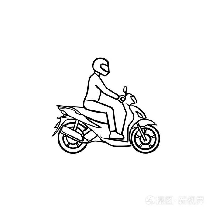 摩托车手骑摩托手绘轮廓涂鸦图标