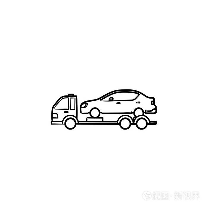 拖车手画轮廓涂鸦图标