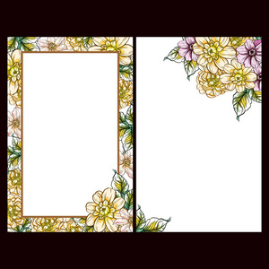 复古风格的鲜花婚礼卡套。 花卉元素和框架。
