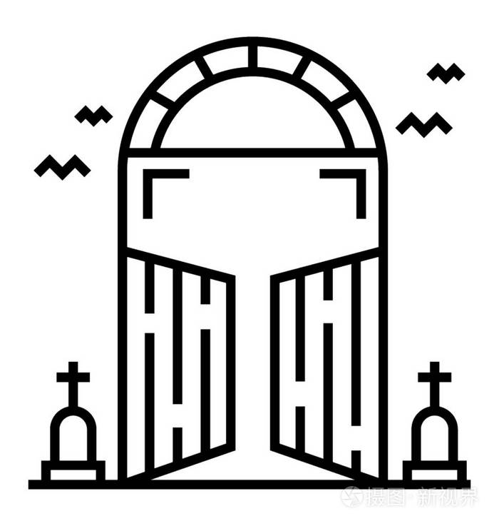 公墓大门线图标插画-正版商用图片17pggz-摄图新视界