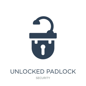 解锁挂锁图标矢量白色背景解锁挂锁时尚填充图标从安全收集解锁挂锁矢量插图。