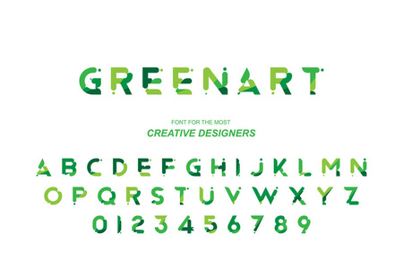 绿色生态原始粗体字体字母和数字的创意设计模板的标志。 平面插图EPS10。