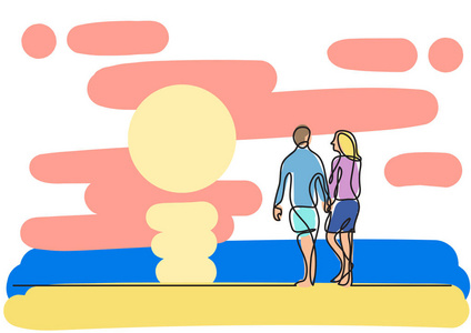 一对夫妇在海滩上散步