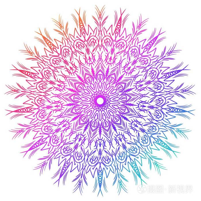 彩色曼陀罗,白色背景上有渐变的颜色. 对称图案照片-正版商用图片17pi