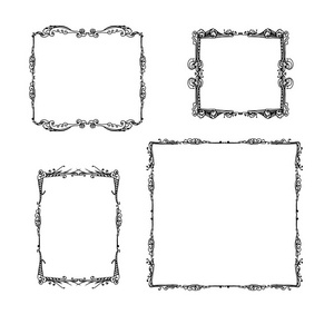 一套装饰复古框架。 由白色背景的手工矢量插图绘制的图形