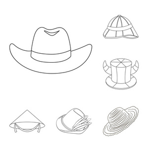 帽子和帽子标志的向量例证。股票的帽子和模型向量图标集