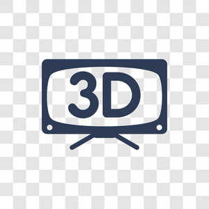 三维电视图标。 时尚的3D电视标志概念透明背景从电影院收集
