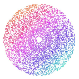 彩色曼陀罗,白色背景上有渐变的颜色. 对称图案照片