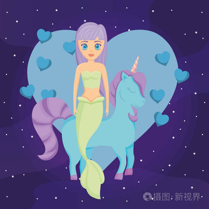 可爱的独角兽和美人鱼设计