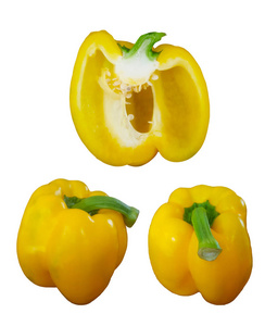 白色背景下的黄甜椒