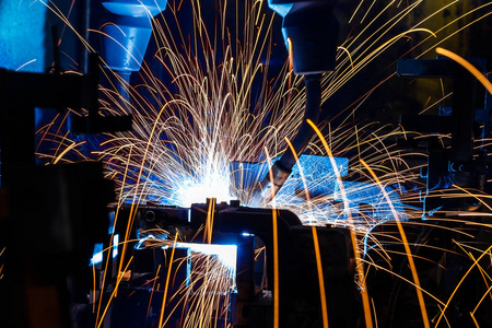 汽车厂制造工业厂焊接机器人运动