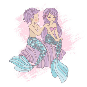 爱美人鱼卡通旅行热带矢量插图集印刷织物和装饰.照片