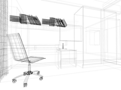 家庭内部的现代工作场所。 3D渲染