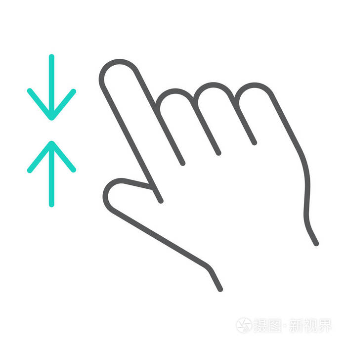 两个手指缩小细线图标手势和点击手的标志矢量图形在白色背景的线性