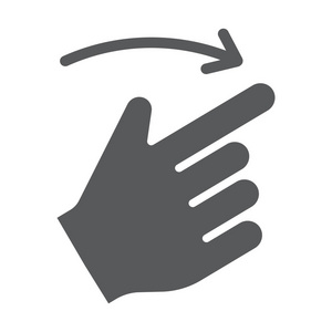 滑动右字形图标, 手指和手, 手势符号, 矢量图形, 白色背景上的实体图案