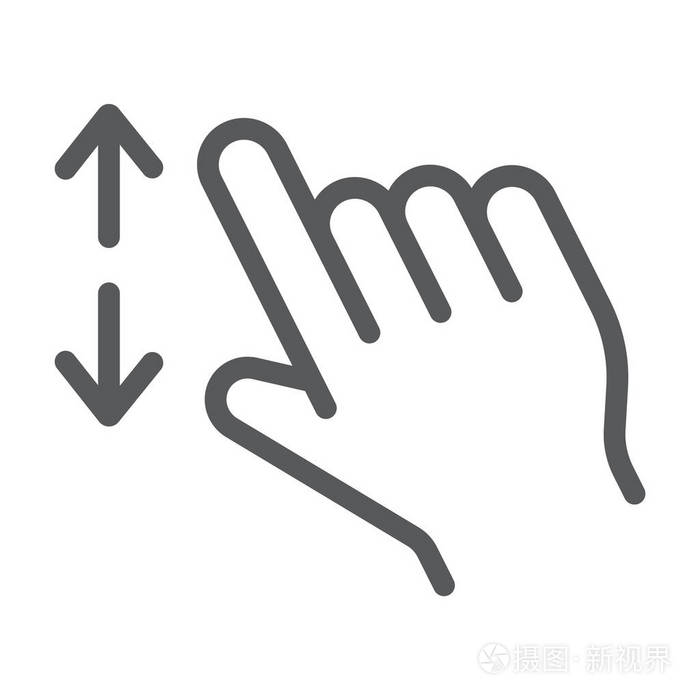 两根手指放大行图标手势和点击手的标志矢量图形在白色背景的线性图案