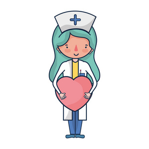 有心脏的专业护士手矢量图示