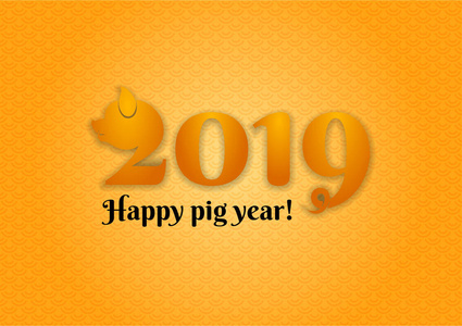 中国新年2019。贺卡。 黄猪传统象征东方日历。 矢量插图