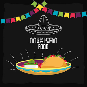 墨西哥食品小吃和菜单主题矢量插图