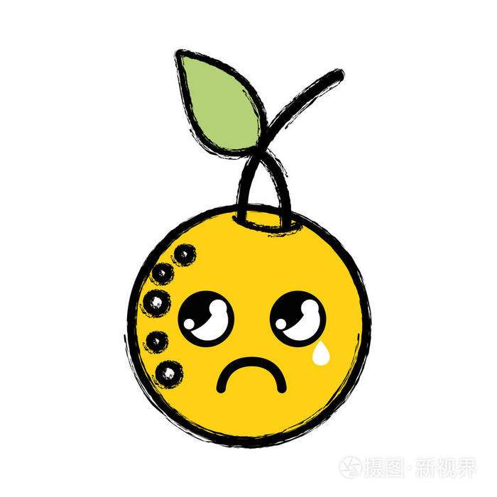 可爱的哭泣橙色水果矢量插图
