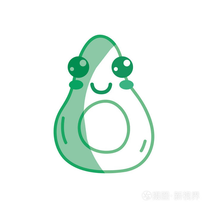 剪影卡瓦伊可爱快乐鳄梨水果矢量插图