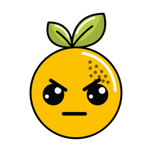卡瓦伊可爱的愤怒橙色水果，矢量插图