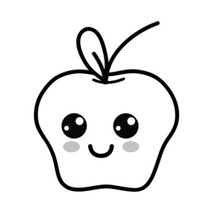 卡瓦伊线可爱快乐苹果水果，矢量插图