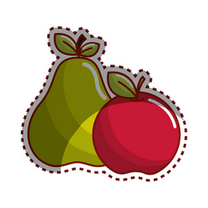 贴纸梨和苹果水果图标库存，矢量插图设计