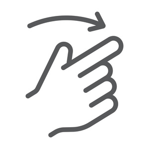 滑动右键图标, 手指和手, 手势符号, 矢量图形, 白色背景上的线性图案